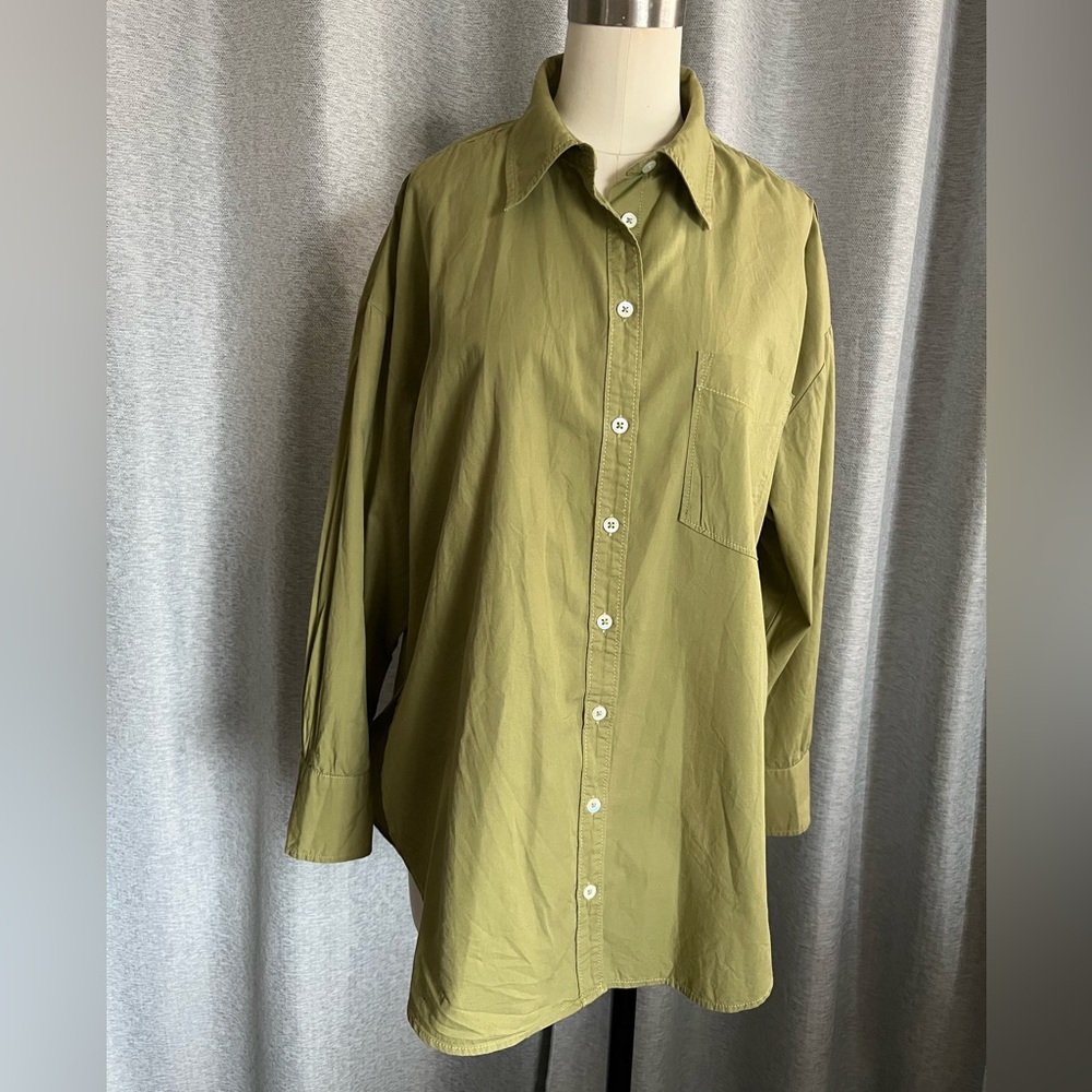 Anthropologie MaEVE light Lime Green Casual Oversized Button Down Shirt